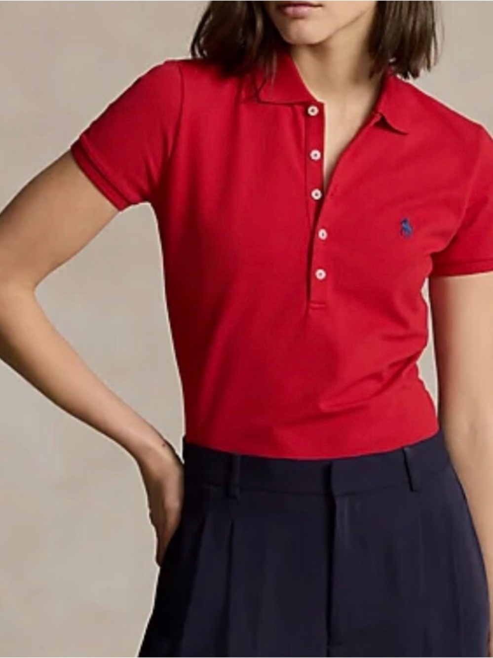 Ralph Lauren Red Short-Sleeve Polo with Navy Logo